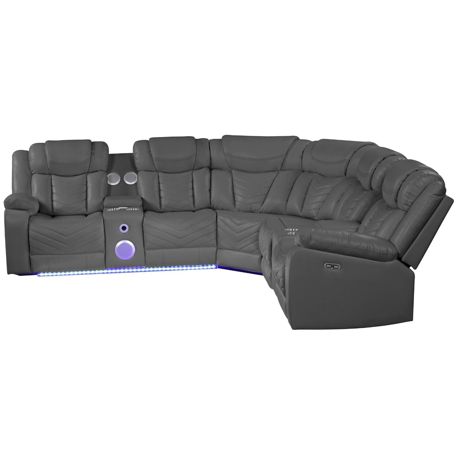 Challenger - Recliner Sectional Sofa, Built In USB, C Ports &amp; Bluetooth