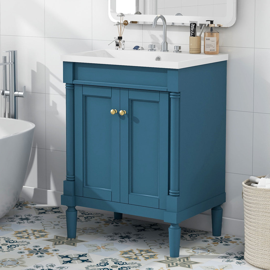 Bathroom Vanity With Top Sink, 2-Tier Modern Bathroom Storage Cabinet