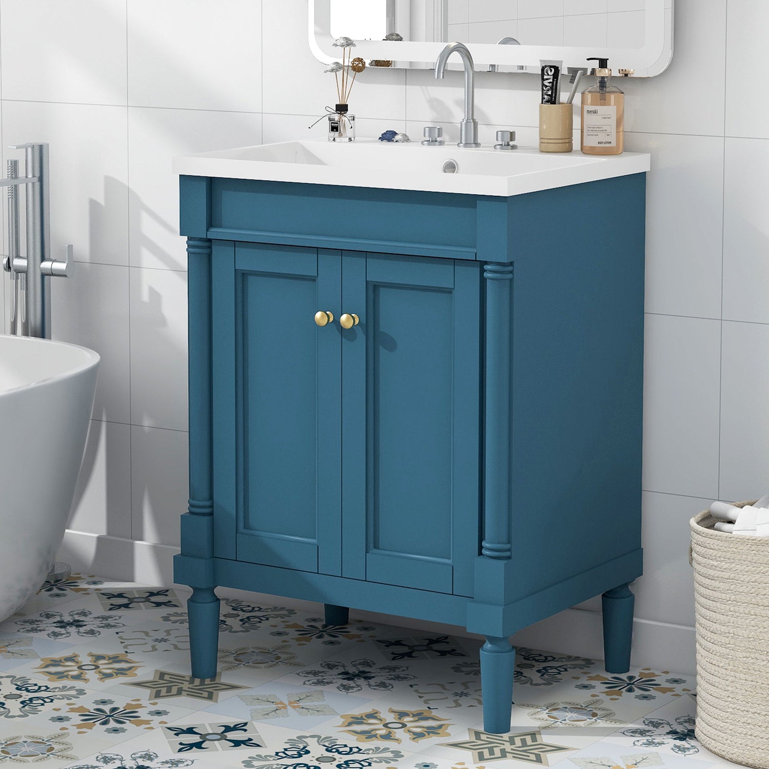 Bathroom Vanity With Top Sink, 2-Tier Modern Bathroom Storage Cabinet