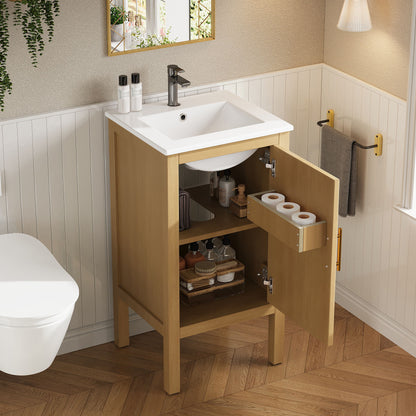 Bathroom Cabinet With Sink, Adjustable Shelf, Soft Closing Hinges - Natural Wood