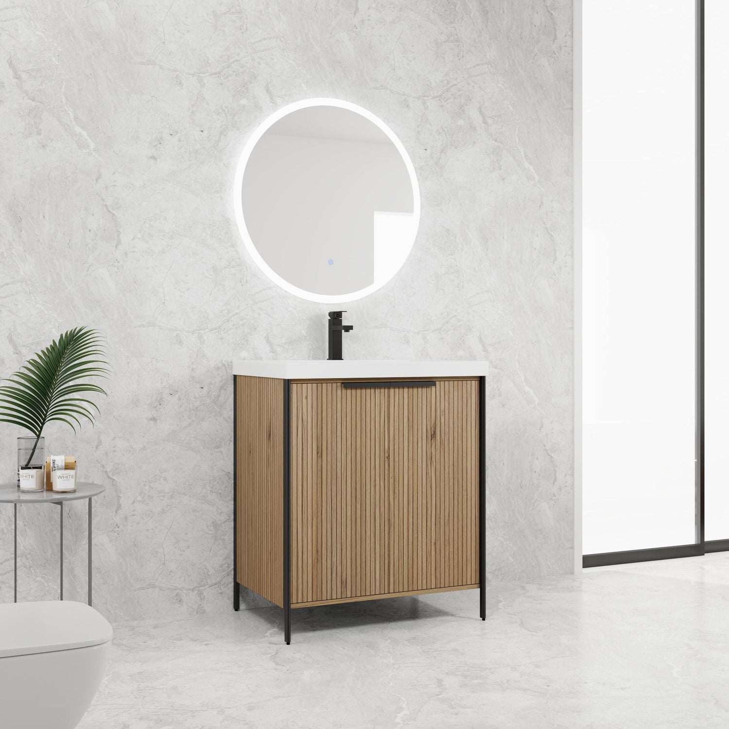 Modern Freestanding Bathroom Vanity With Resin Sink &amp; Soft Close Cabinet Doors