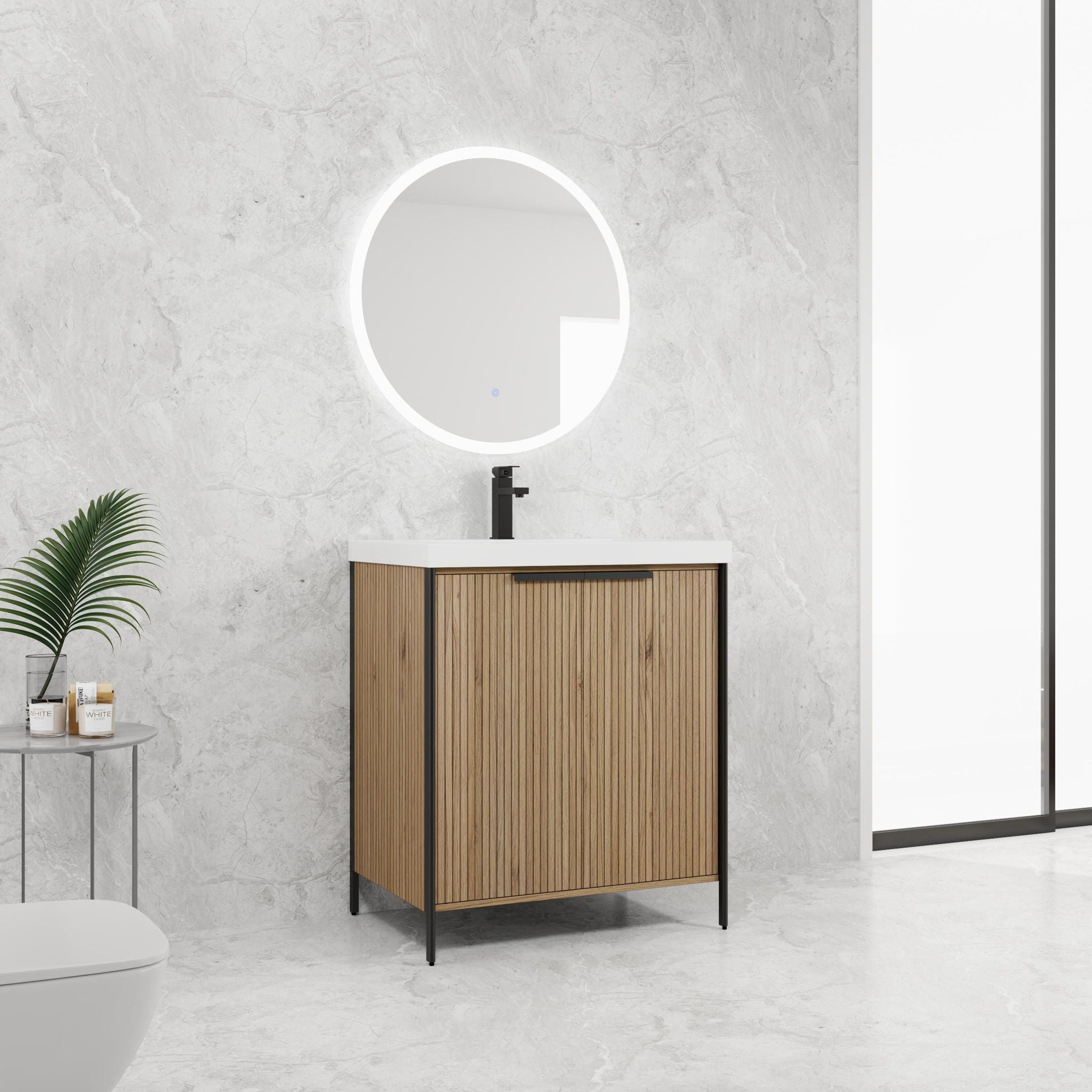Modern Freestanding Bathroom Vanity With Resin Sink &amp; Soft Close Cabinet Doors