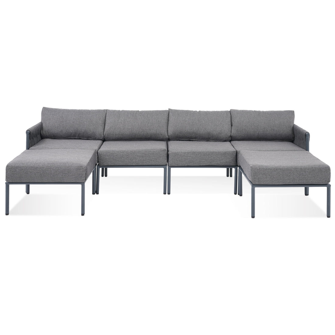 6 Pieces Aluminum Patio Furniture Set, Modern Metal Outdoor Conversation Set Sectional Sofa With Removable Olefin Extra Thick Cushions Cushion - Gray