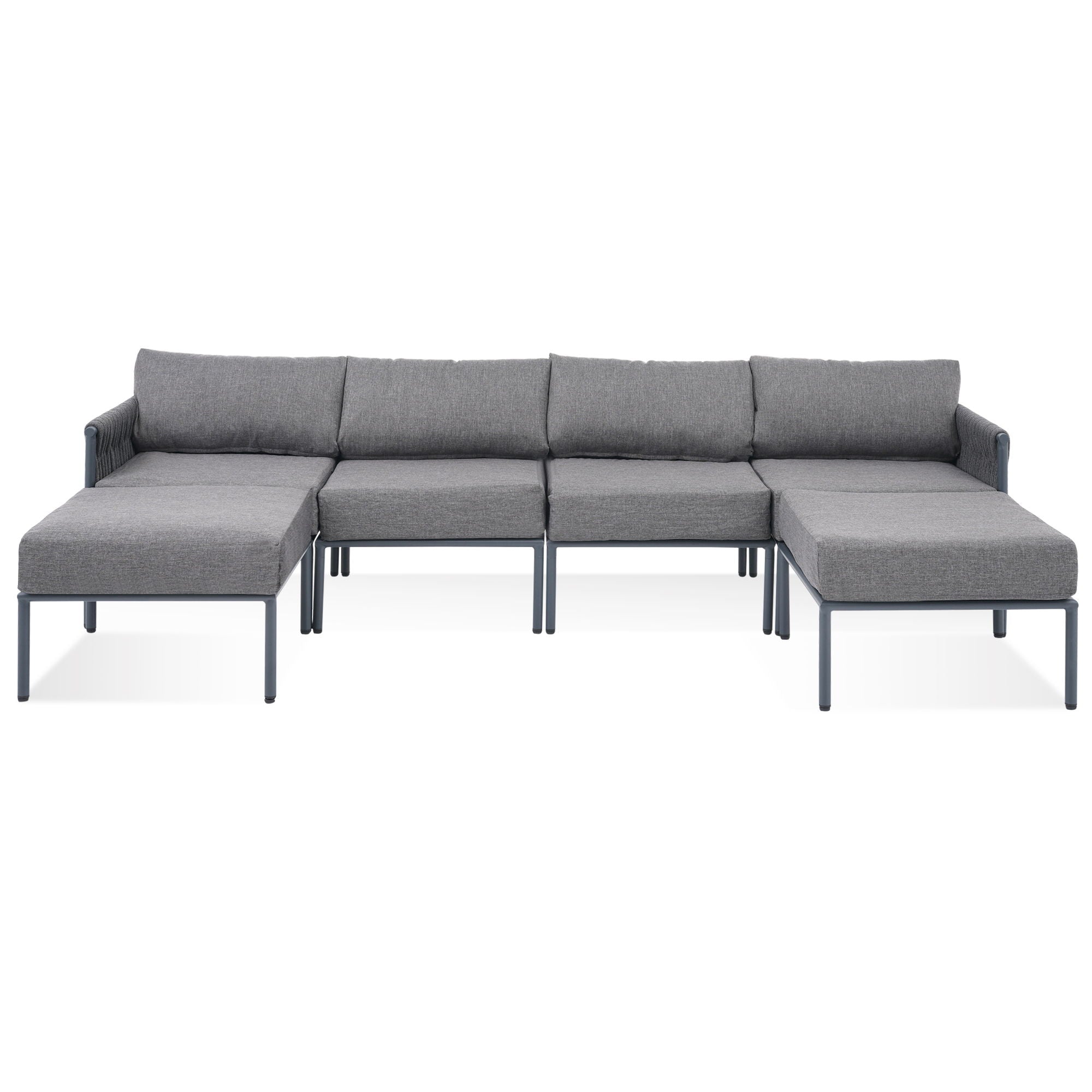 6 Pieces Aluminum Patio Furniture Set, Modern Metal Outdoor Conversation Set Sectional Sofa With Removable Olefin Extra Thick Cushions Cushion - Gray