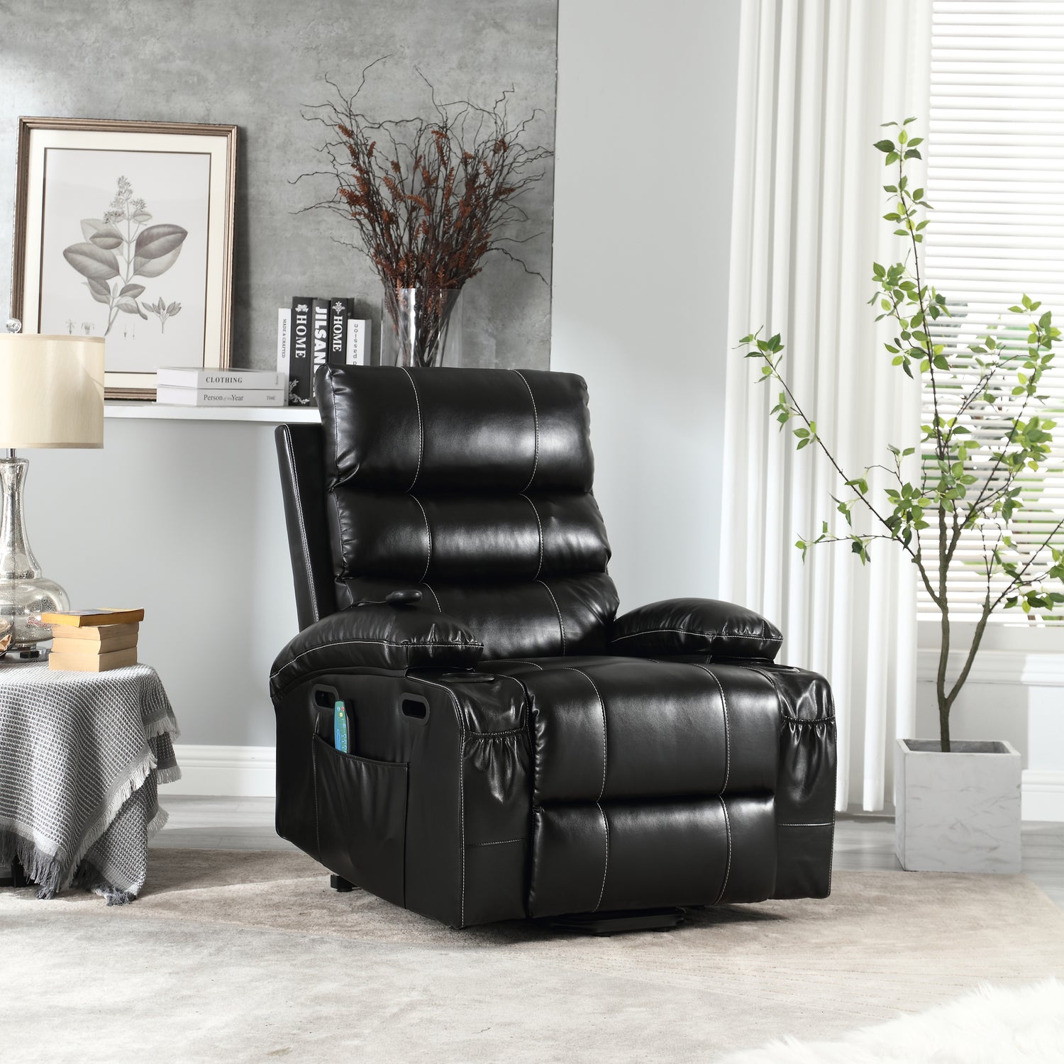 21&quot;seat width,large size Electric Power Lift Recliner Chair Sofa for Elderly, 8 point vibration Massage and lumber heat, Remote Control, Side Pockets and Cup Holders, cozy fabric, overstuffed arm pu