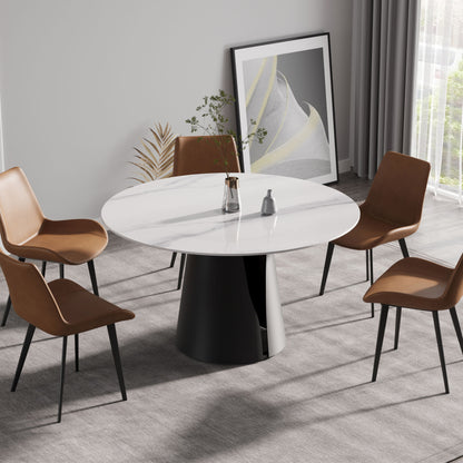 53.15&quot; Modern Artificial Stone Round Carbon Steel Base Dining Table, Can Accommodate 6 People - White / Black