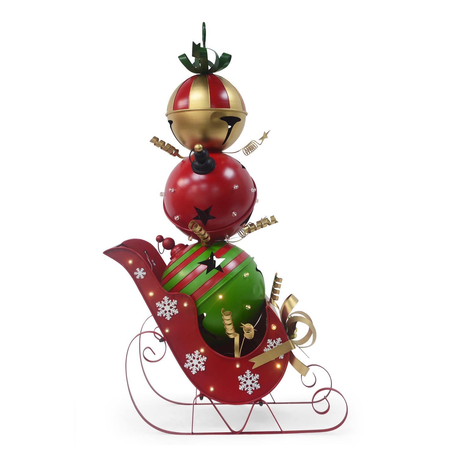 Iron Christmas Sleigh Decoration with Triple Stacked Bells