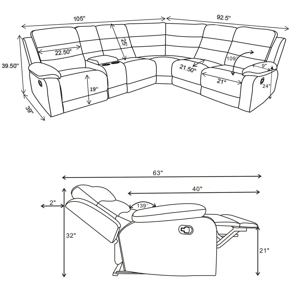 Aaron - 3 Piece Upholstered Sectional - Smoke