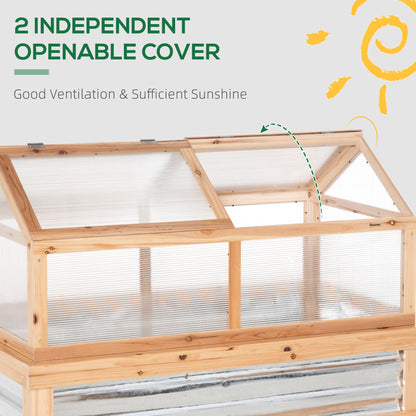 Outsunny - Raised Garden Bed With Polycarbonate Greenhouse, Wooden Garden Cold Frame Greenhouse, Flower Planter Protection, 48&quot; x 24&quot; x 32&quot; - Natural