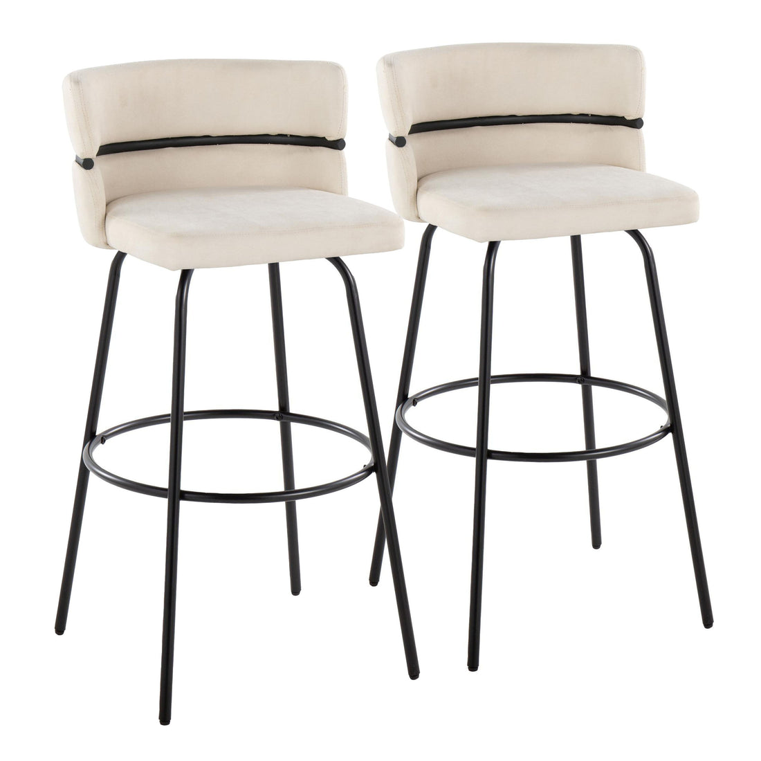 Cinch - Glam / Art Deco Fixed Height Barstool With Swivel &amp; Round Footrest (Set of 2)