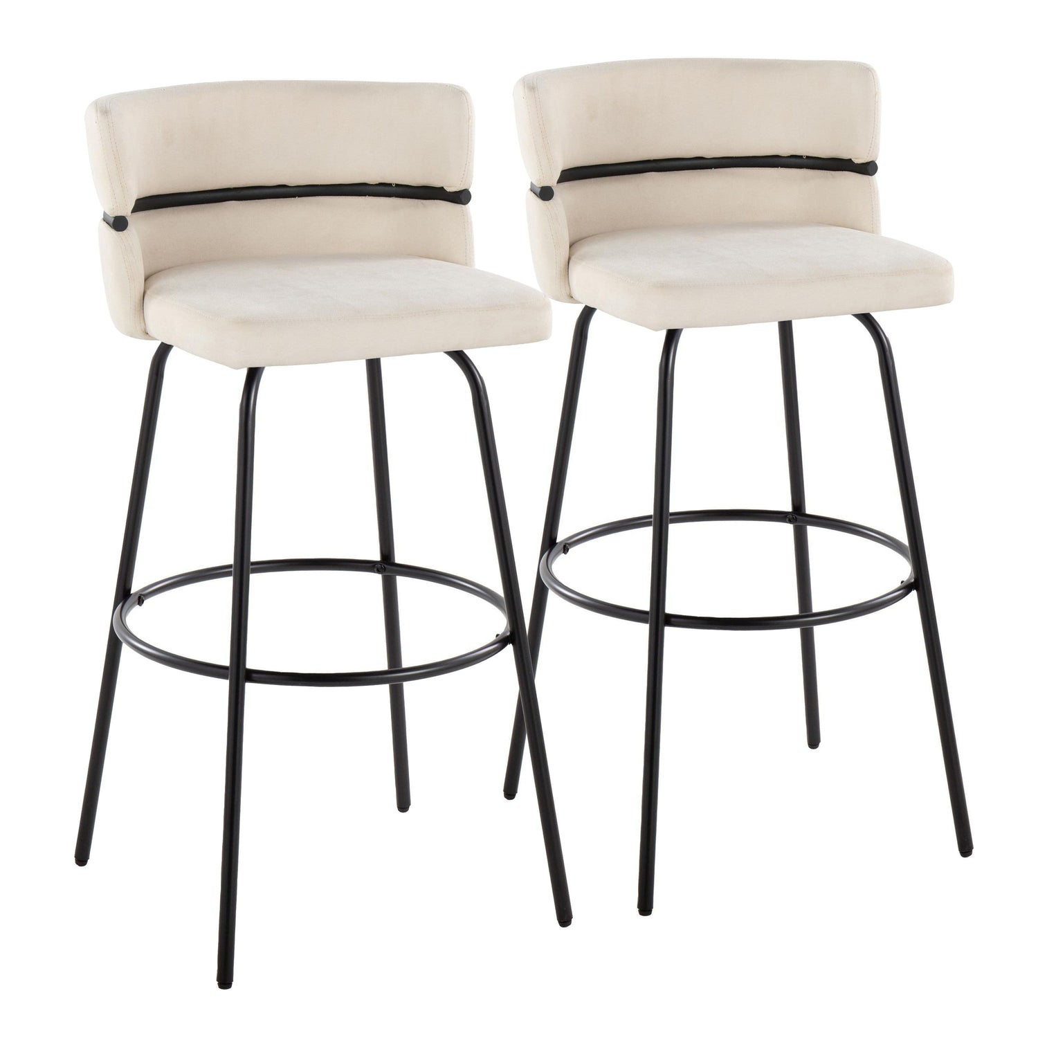 Cinch - Glam / Art Deco Fixed Height Barstool With Swivel &amp; Round Footrest (Set of 2)