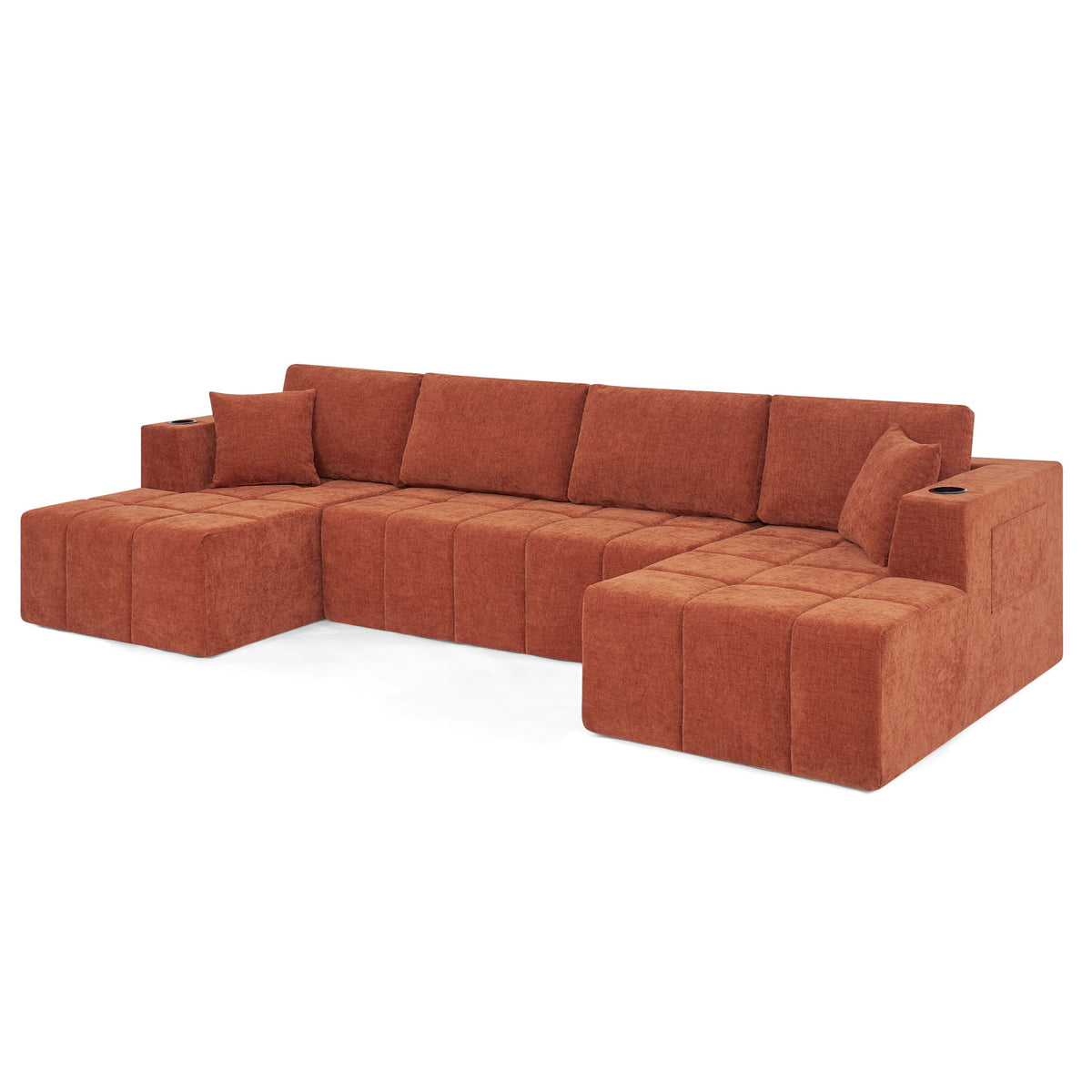 U - Shaped Sectional Sofa, Cup Holders &amp; Side Pockets For Living Room