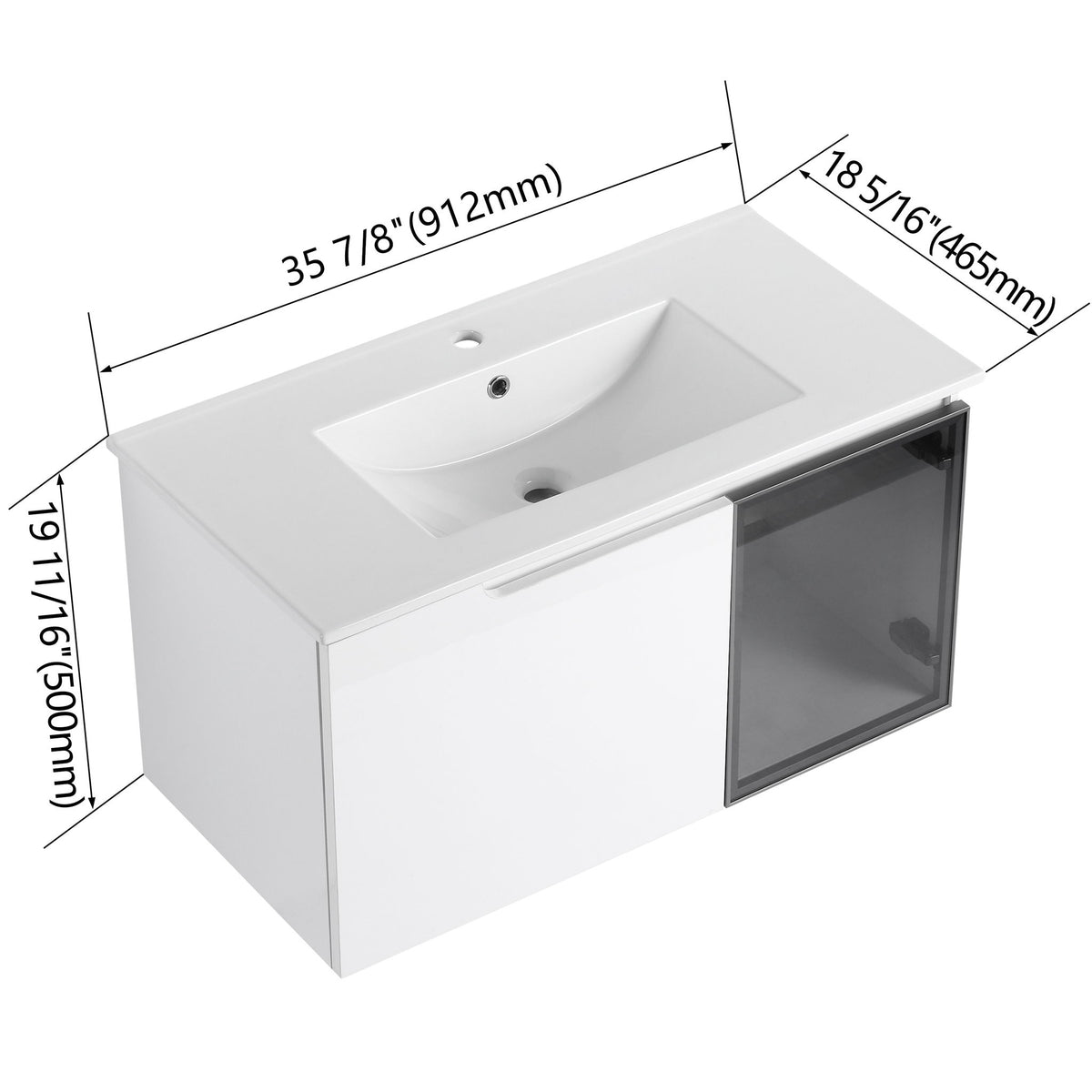 Wall Mounted Bathroom Vanity With Sink, 2 Soft Close Doors, Cabinet &amp; Half Door