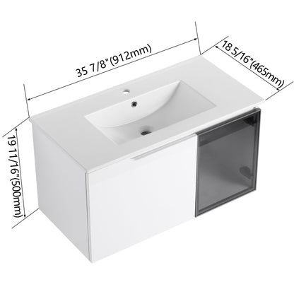 Wall Mounted Bathroom Vanity With Sink, 2 Soft Close Doors, Cabinet &amp; Half Door