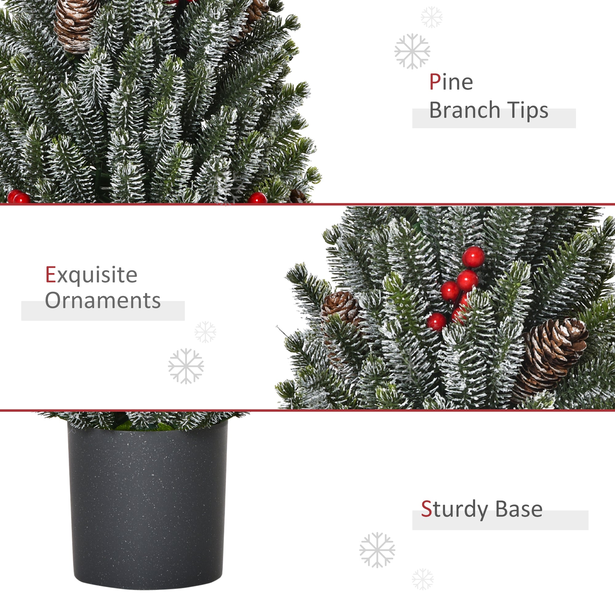 HOMCOM 18&quot; Tall Unlit Miniature Snow-Flocked Tabletop Artificial Christmas Tree, Holiday Decoration with Pine Cones and Berries