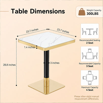Square Dining Table &amp; Pedestal For Kitchen - Black / Gold / White