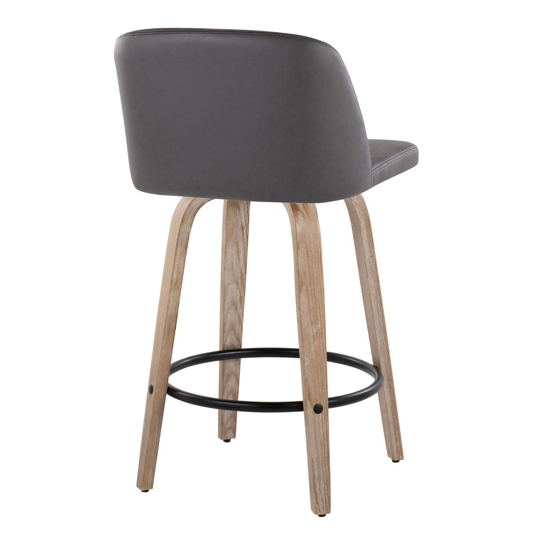 Toriano - Contemporary Fixed Height Counter Stool With Swivel &amp; Round Footrest (Set of 2) - White Washed / Gray