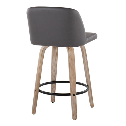 Toriano - Contemporary Fixed Height Counter Stool With Swivel &amp; Round Footrest (Set of 2) - White Washed / Gray