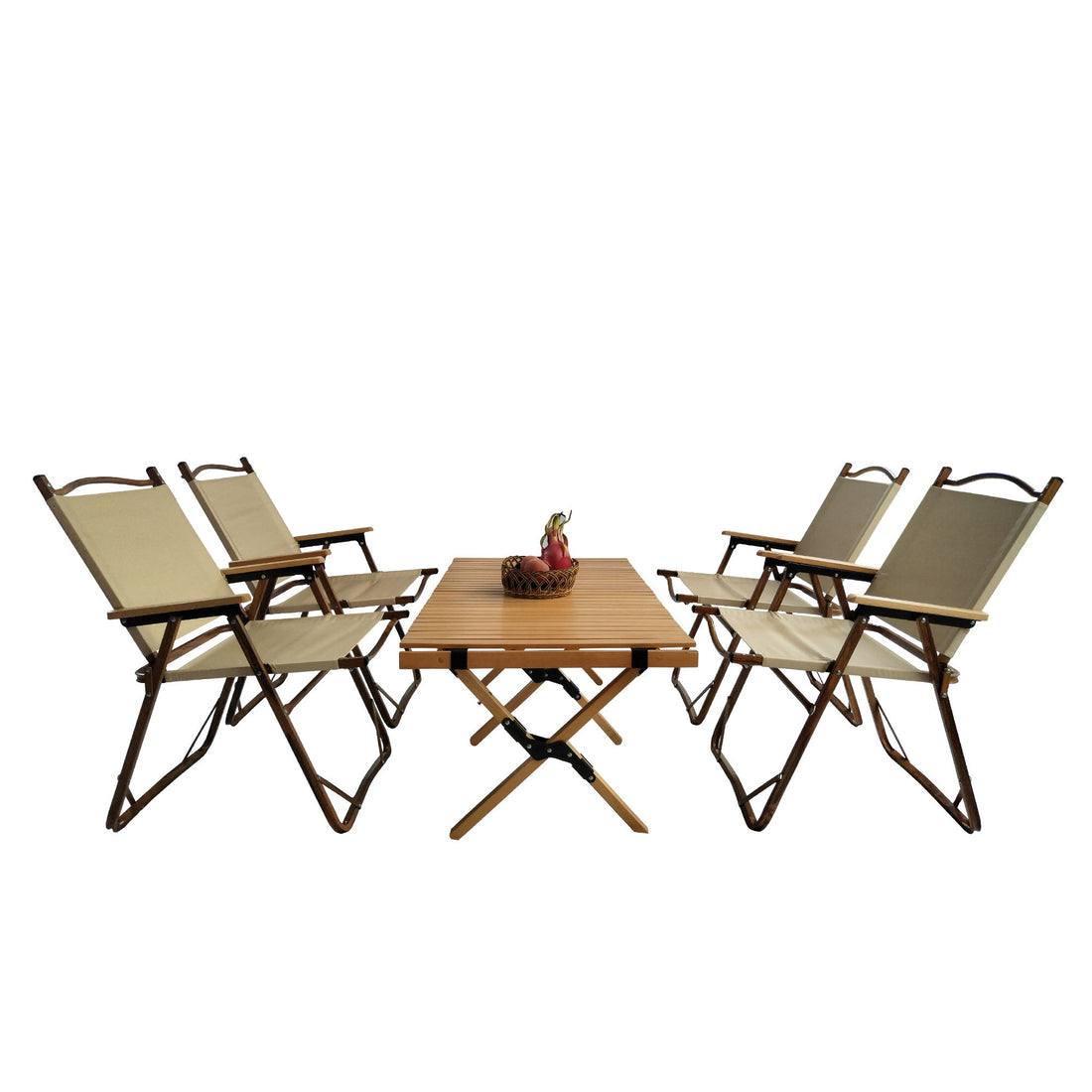 5 Pieces Dining Set, Multi-Function Foldable And Portable, 1 Dining Table &amp; 4 Folding Chairs, Indoor And Outdoor Universal - Natural