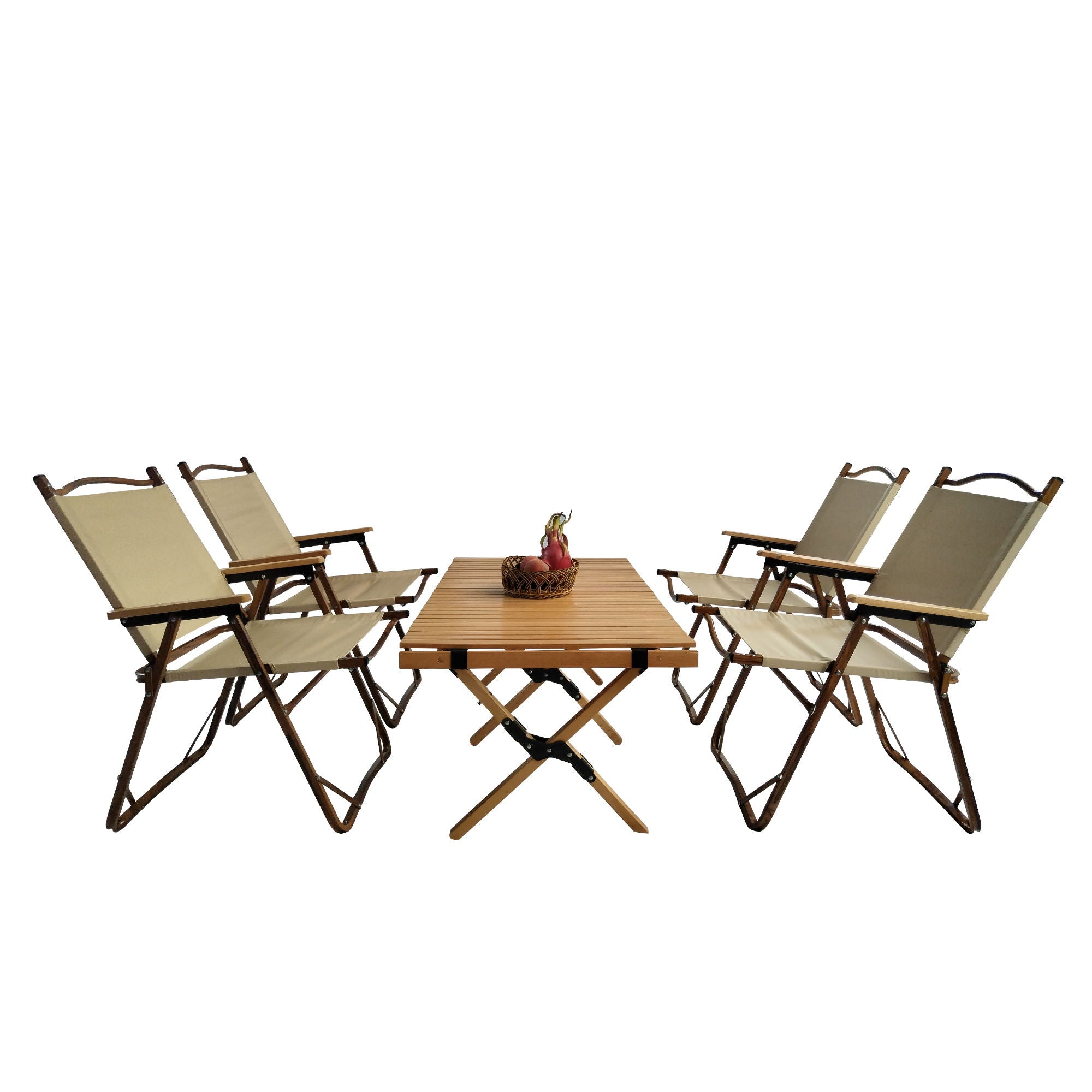 5 Pieces Dining Set, Multi-Function Foldable And Portable, 1 Dining Table &amp; 4 Folding Chairs, Indoor And Outdoor Universal - Natural