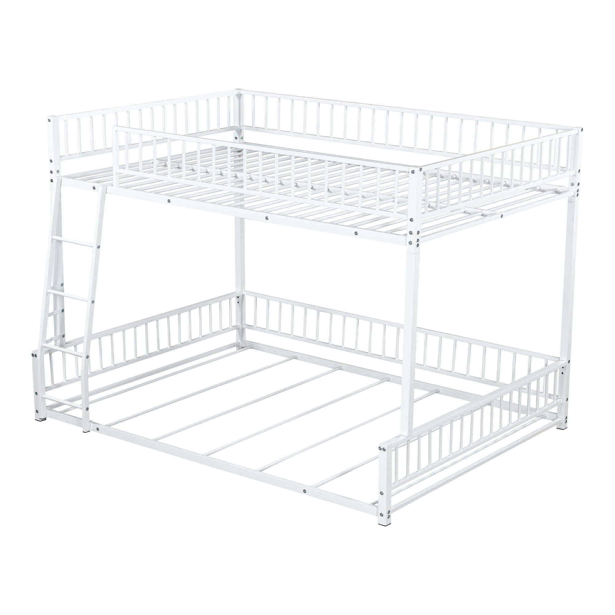 Bunk Bed Frame With Ladder And Safety Guardrails