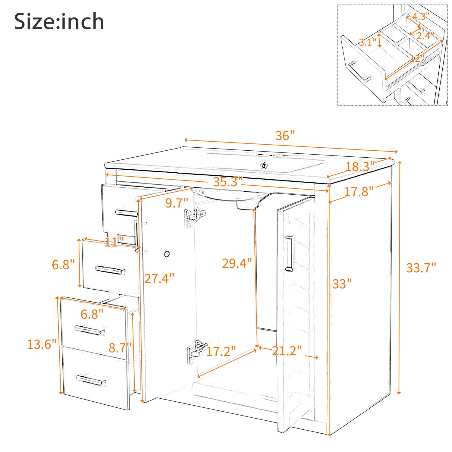 Bathroom Vanity With Sink Combo, Storage Cabinet, Freestanding Set With 3 Drawers &amp; Soft Closing Doors
