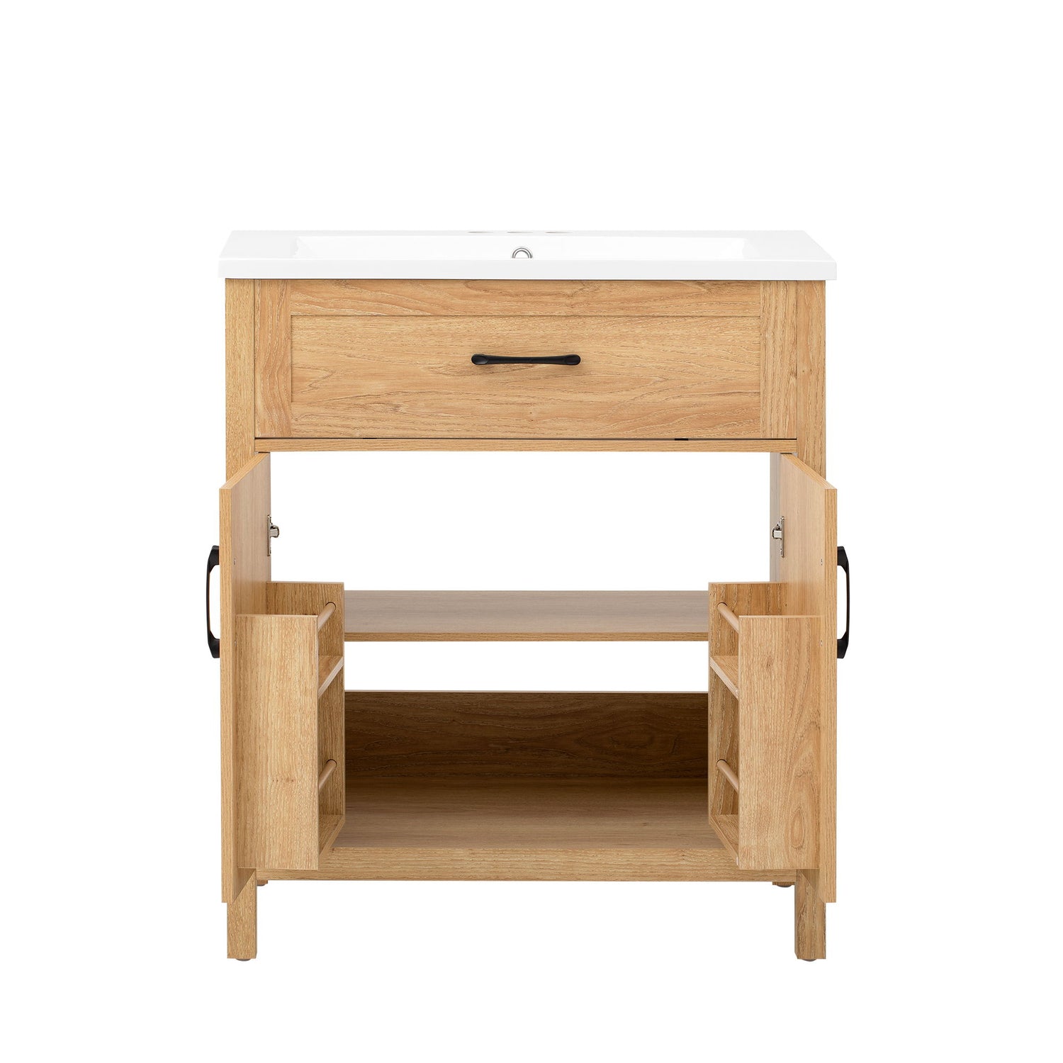 Bathroom Vanity With Sink, Adjustable Shelf &amp; Door Organizers - Walnut