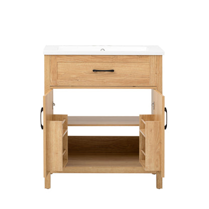Bathroom Vanity With Sink, Adjustable Shelf &amp; Door Organizers - Walnut