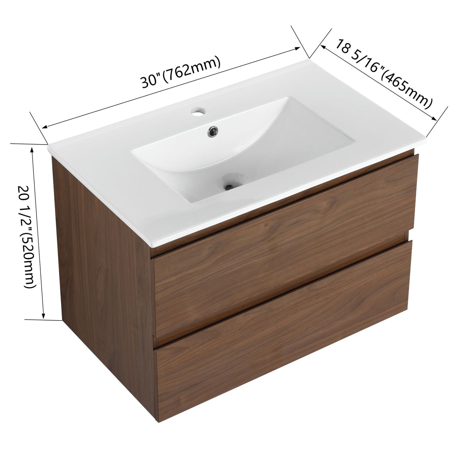Wall Mounted Bathroom Vanity &amp; Sink, 2 Soft Close Drawers
