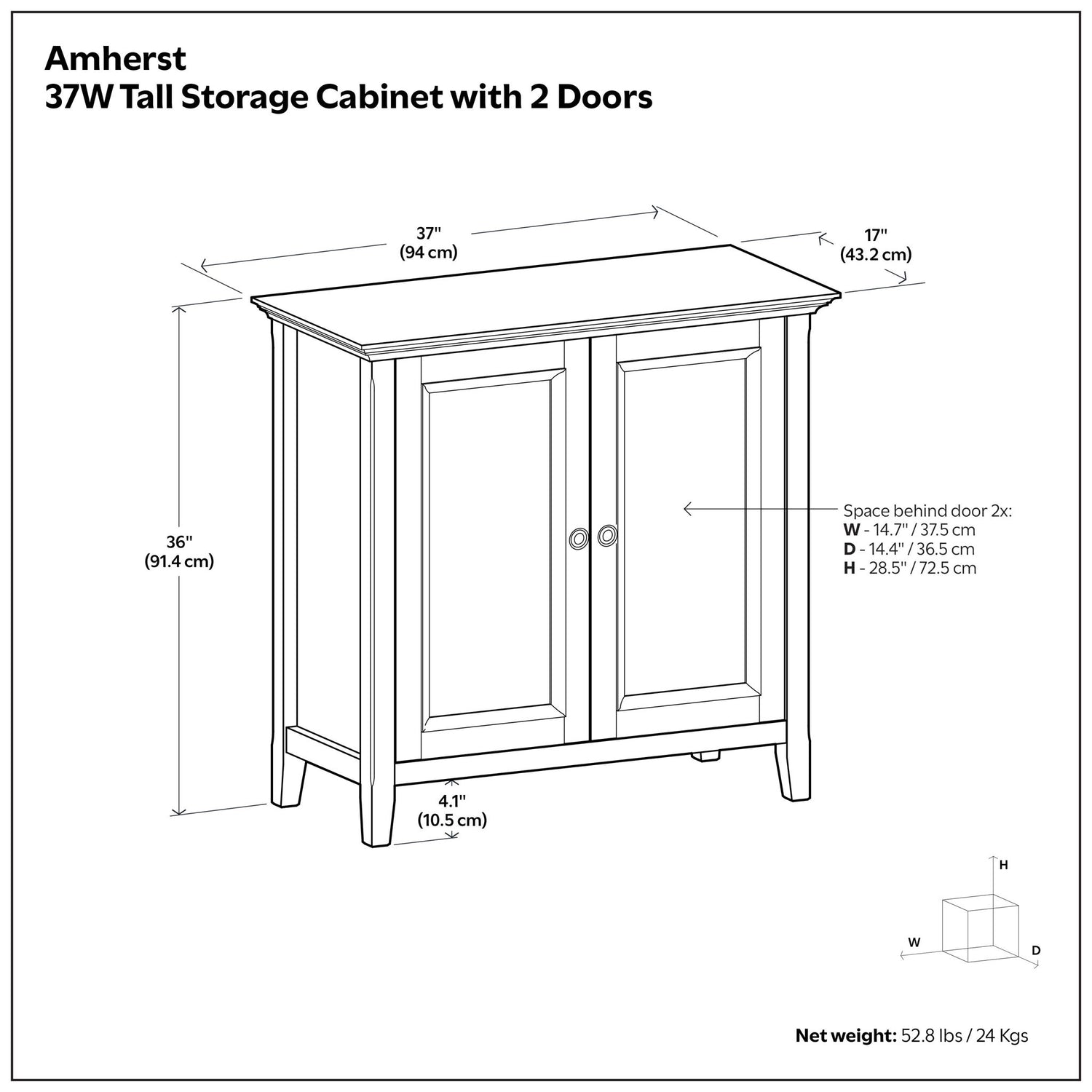 Amherst - 2 Door Storage Cabinet &amp; Adjustable Shelving - Brown