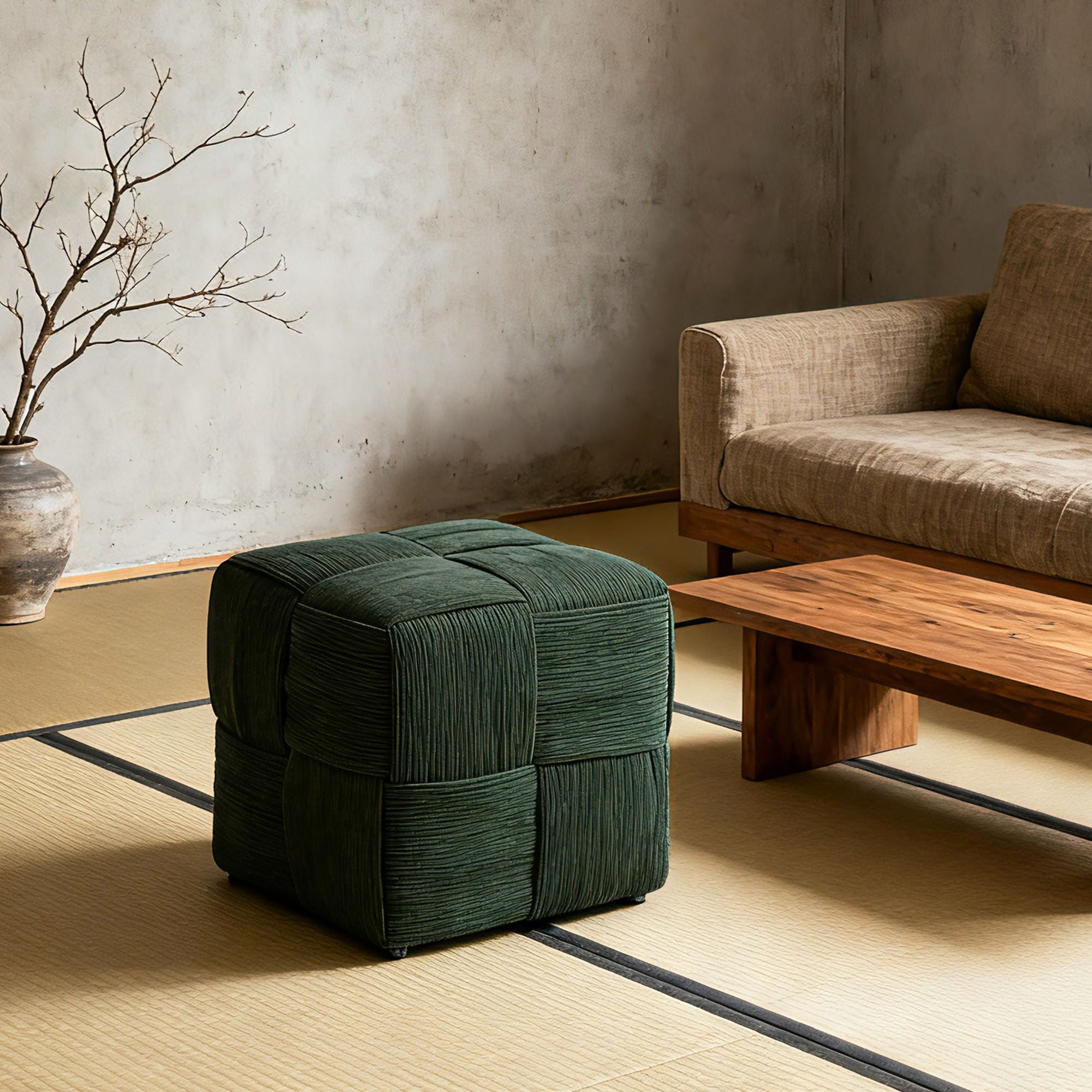 Square Ottoman Foot Rest With Woven Design