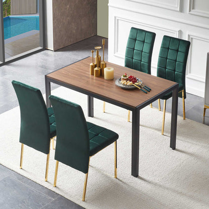 5 Pieces Dining Set Including Velvet High Back Golden Color Legs Nordic Dining Chair &amp; Creative Design Dining Table