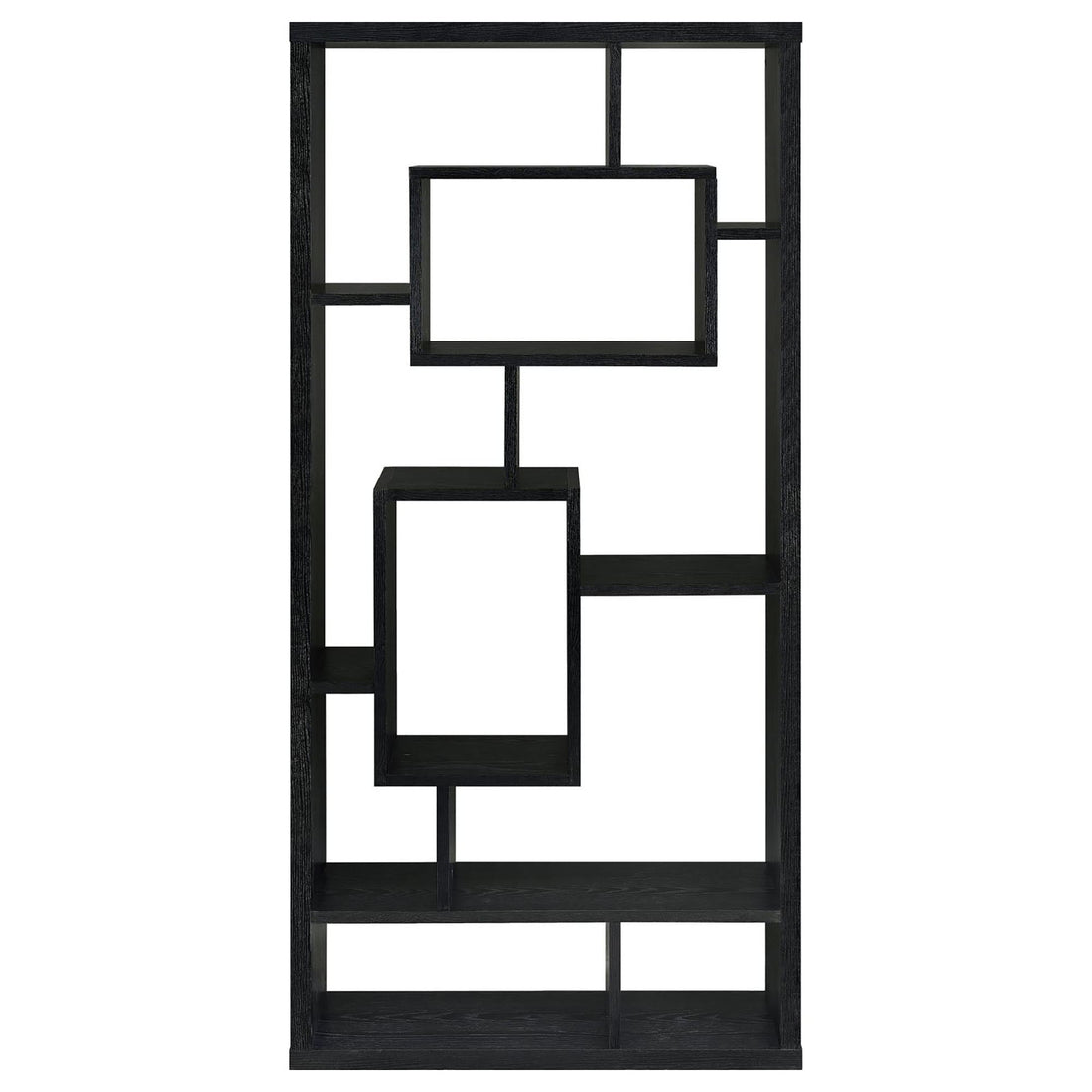 10 Shelf Open Back Bookcase With Geometric Design - Black