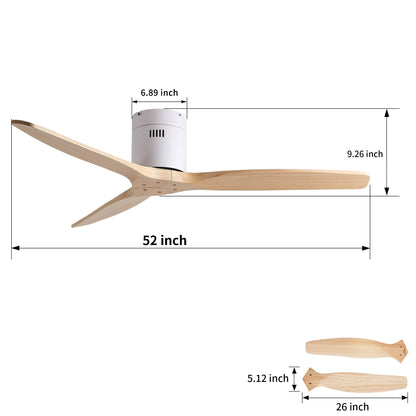 Low Profile Flush Ceiling Fan Without Light - Matte White / White