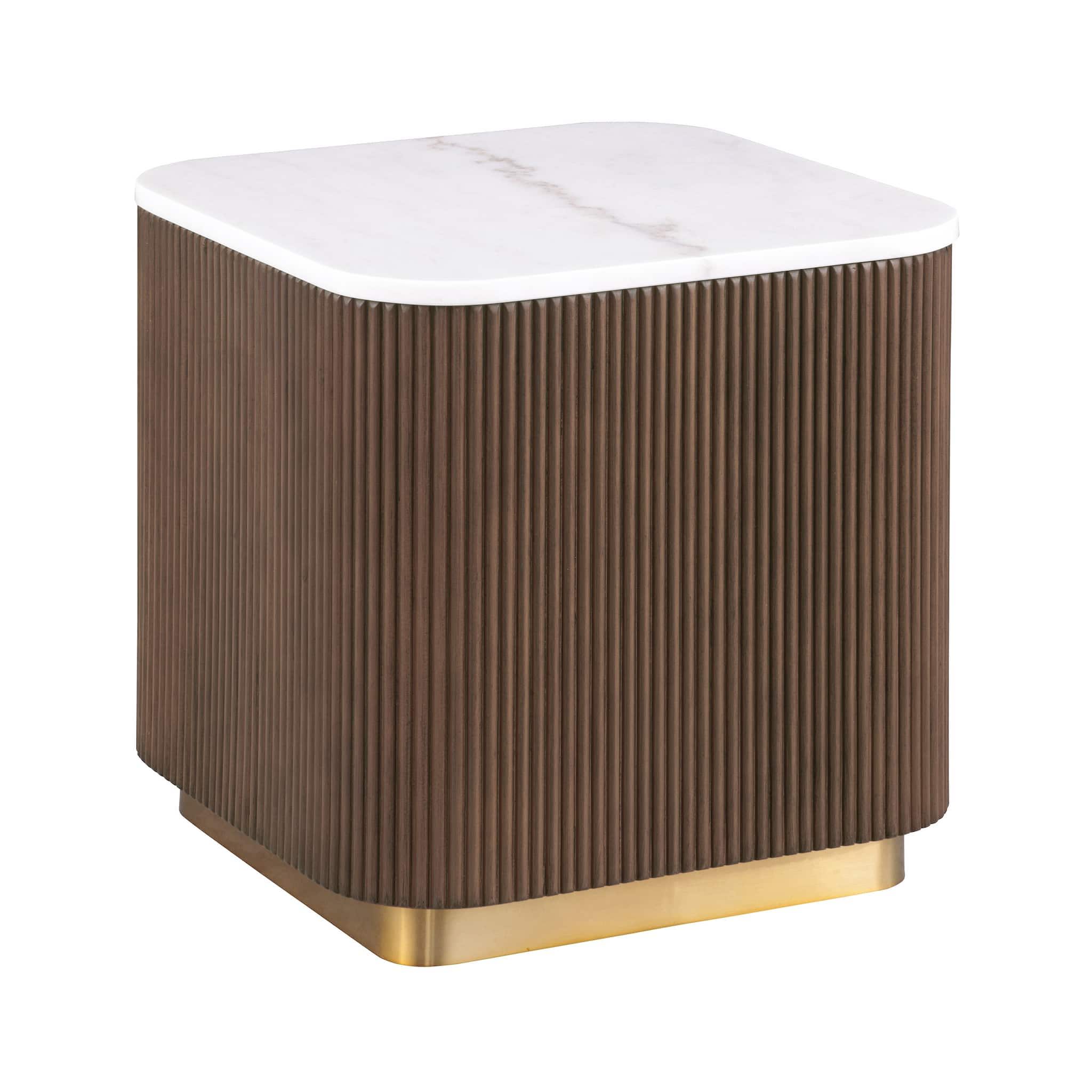 3 Piece Table Set, Square Cocktail Table &amp; 2 Square End Tables - Brown / Gold / White