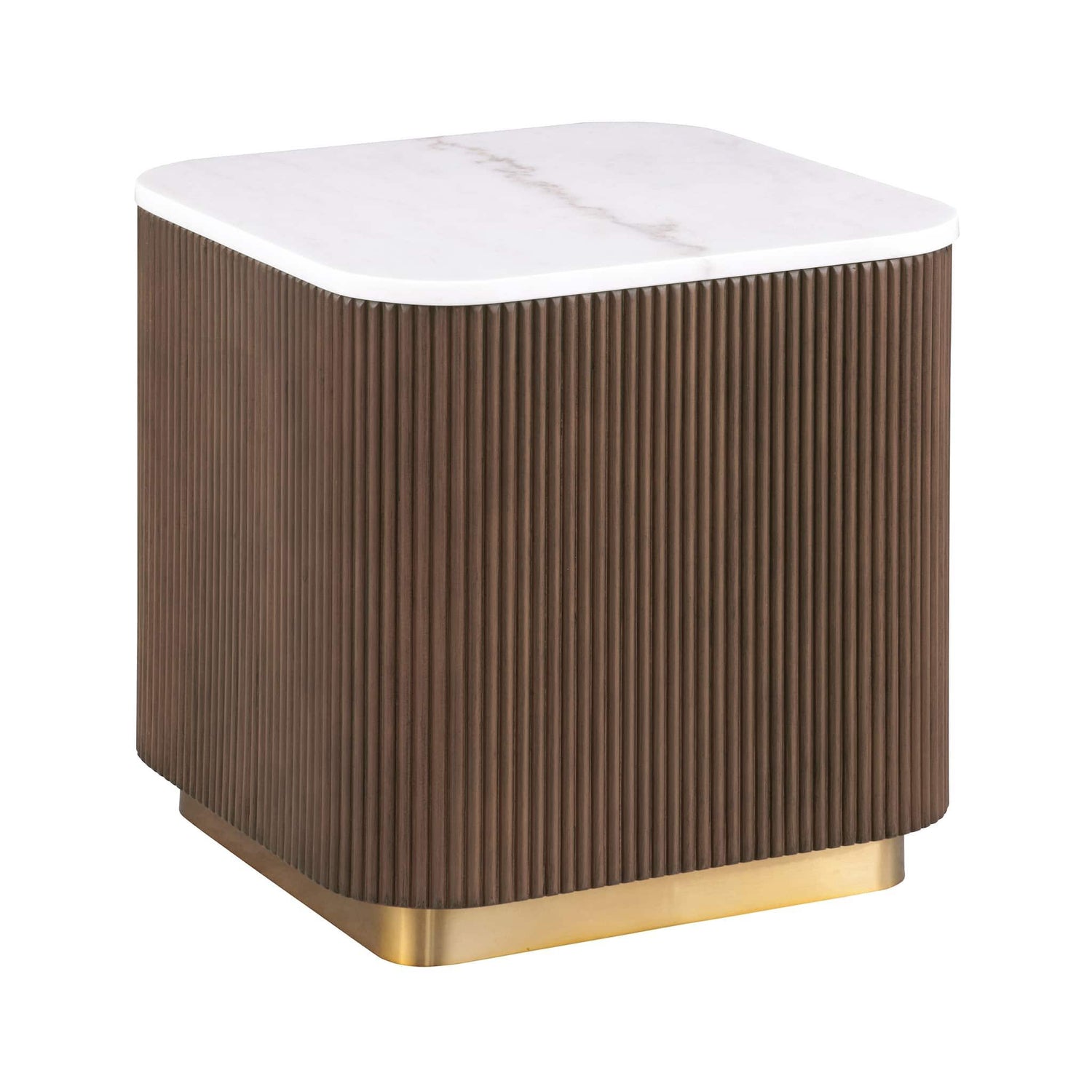 3 Piece Table Set (Rectangle Cocktail Table And Two Square End Tables) - Brown / Gold / White