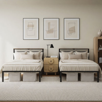 Platform Bed Frame With Charging Station &amp; Headboard Shelves