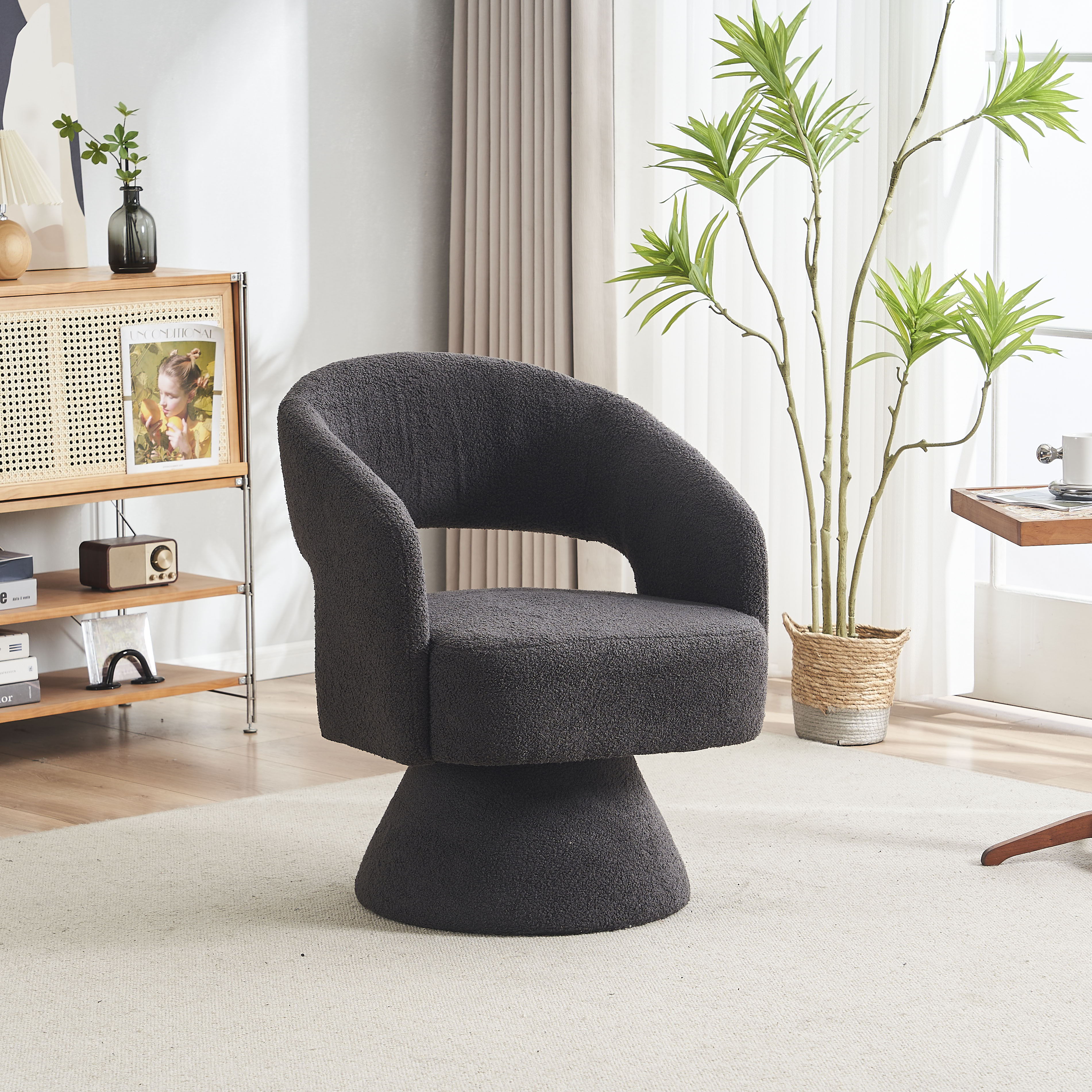 Round Barrel Swivel Accent Chair Armchair For Living Room