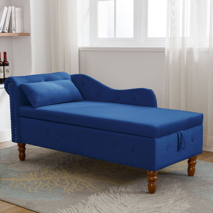 Chaise Lounge Indoor, Velvet Lounge Chair For Bedroom With Storage &amp; Pillow, Modern Upholstered Rolled Arm Chase Lounge For Sleeping With Nailhead Trim For Living Room Bedroom Office