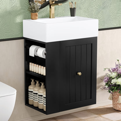 Modern Bathroom Vanity With Sink, Storage Cabinet, Drawer &amp; Side Shelf