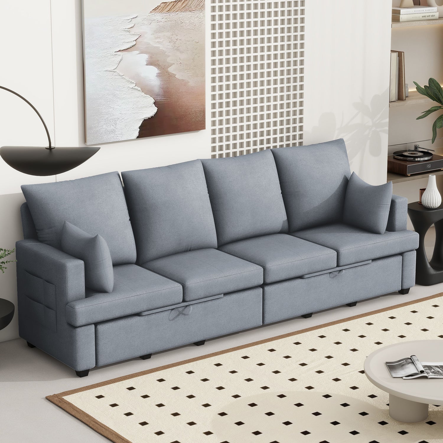 4 Seat Chenile Sectional Sofa Set With 2 Pilows, Freely Combinable