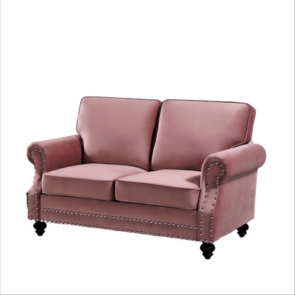 Loveseat Sofa With Nailhead Detail &amp; Turned Legs, 2 Seater Upholstered Couch