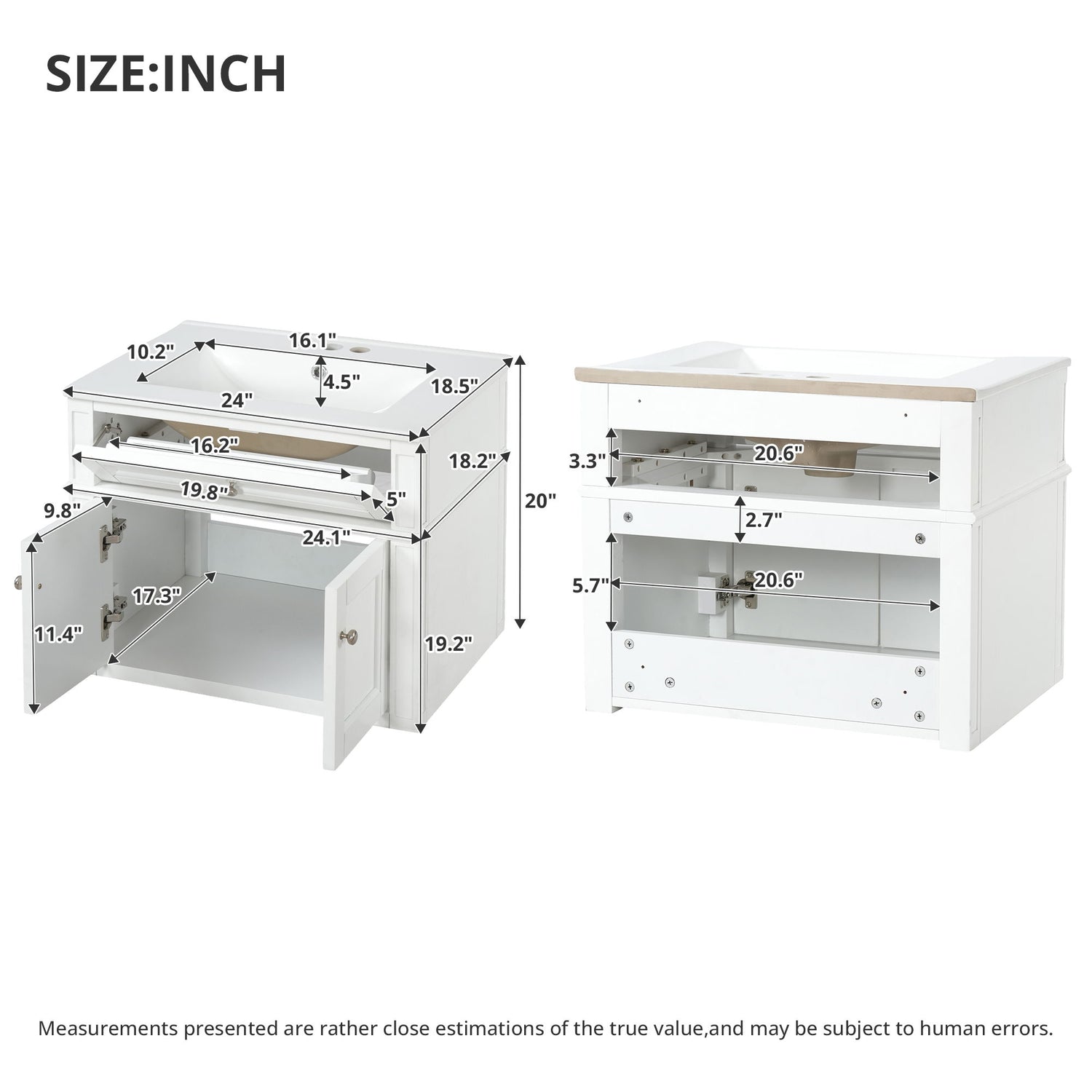 Wall Mounted Bathroom Vanity With Tip Out Drawer And Open Back Design