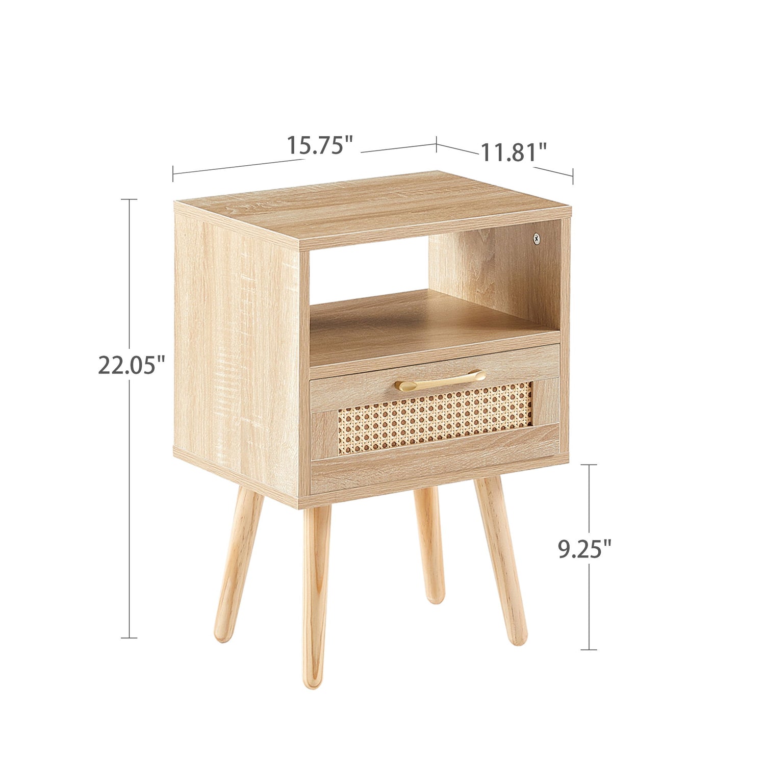 15.75&quot; Rattan End Table With Drawer And Solid Wood Legs, Modern Nightstand, Side Table For Living Room, Bedroom