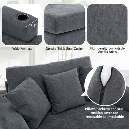 Oversized Chaise Lounger Modern Style Sofa Couch, With Pillows, Charge Station &amp; Cup Holders