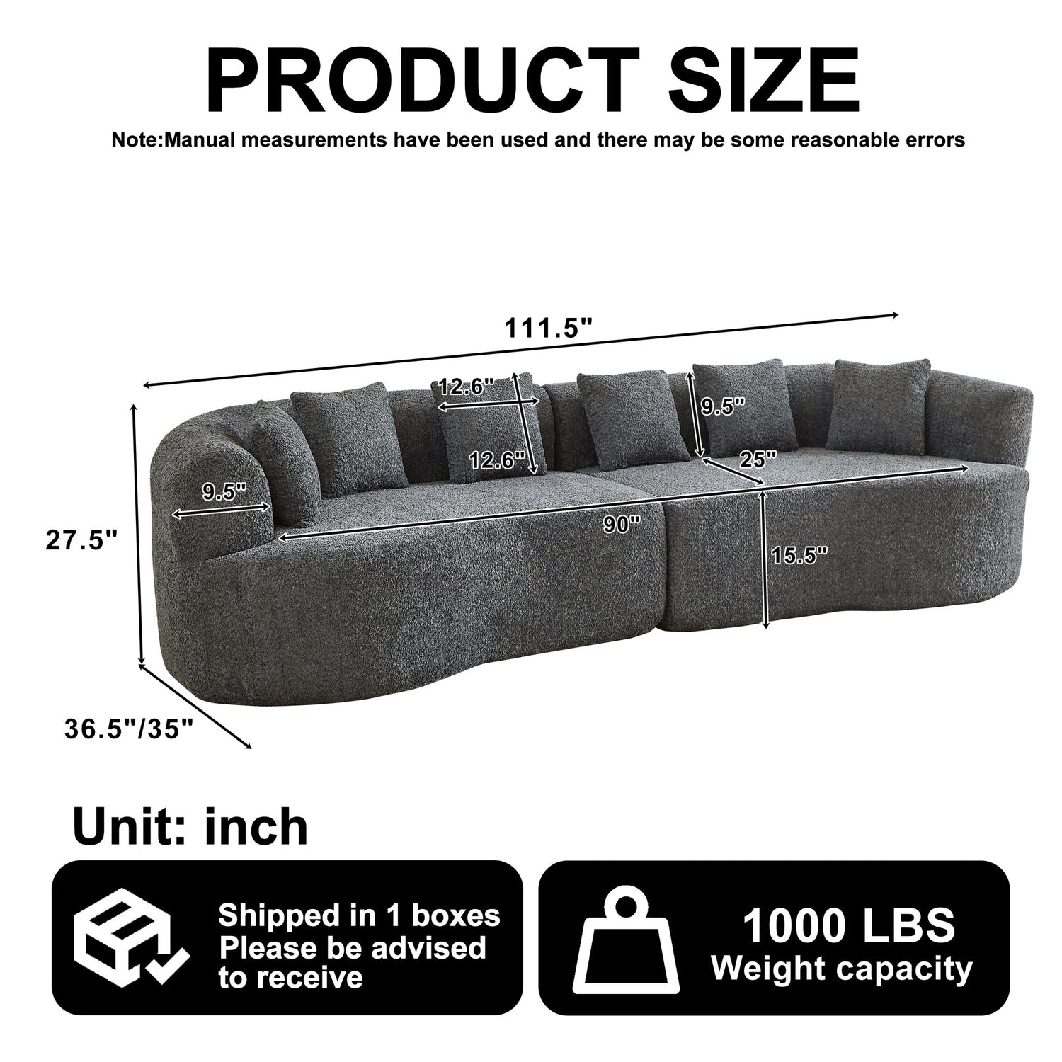 Curved Sectional Sofa With 6 Pillows