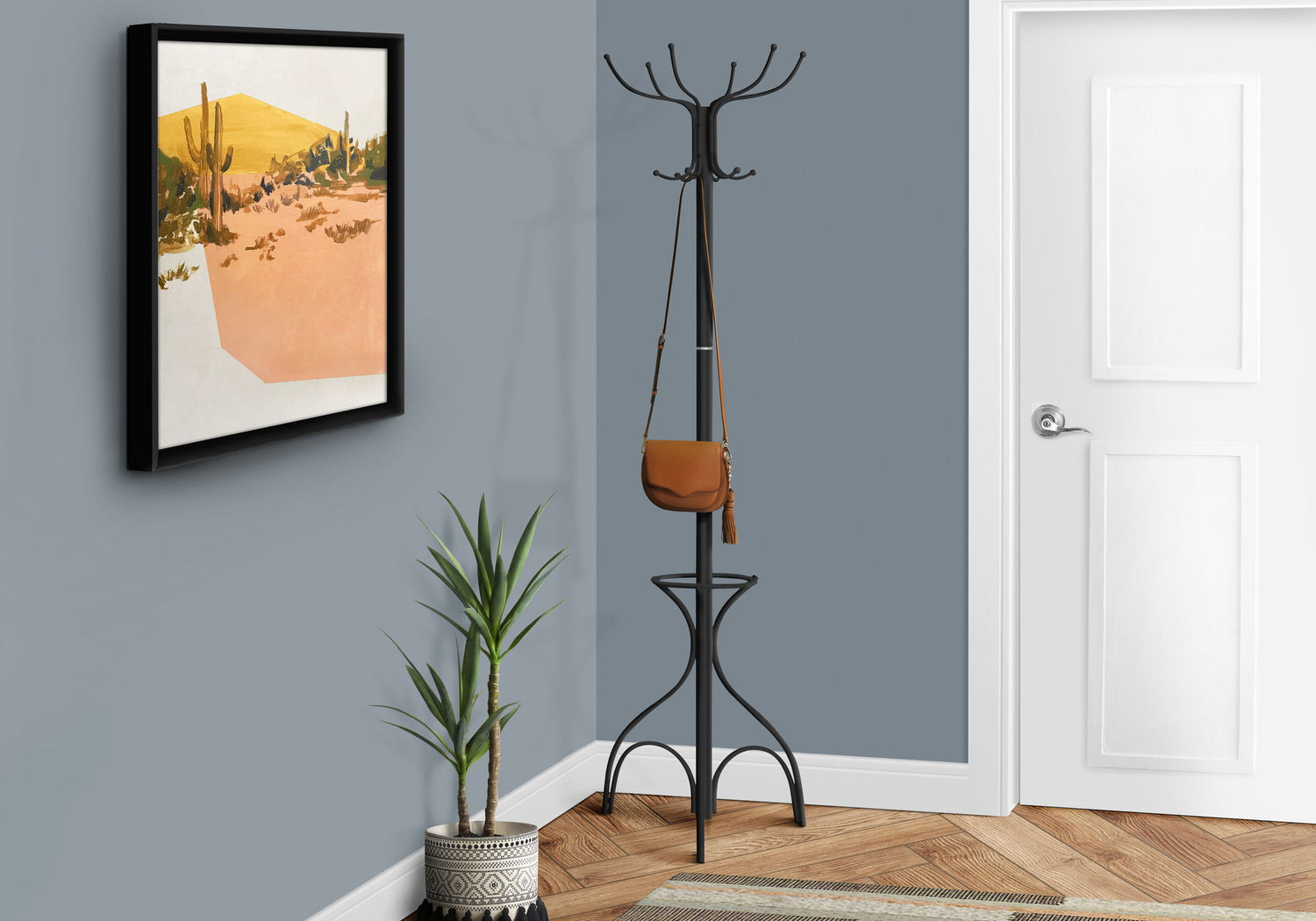 Coat Rack, Hall Tree, Free Standing, 12 Hooks, Entryway, 70&quot;H, Umbrella Holder, Contemporary &amp; Modern