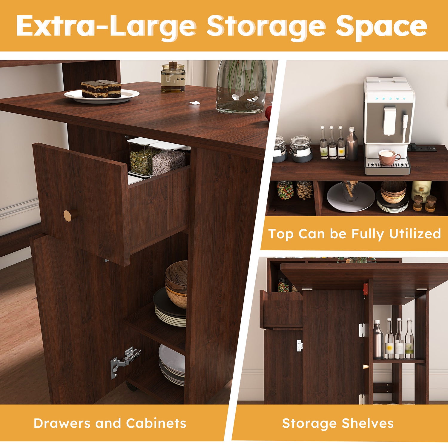 Multifunctional Folding Dining Table With Wall-Mounted Sideboard &amp; Storage