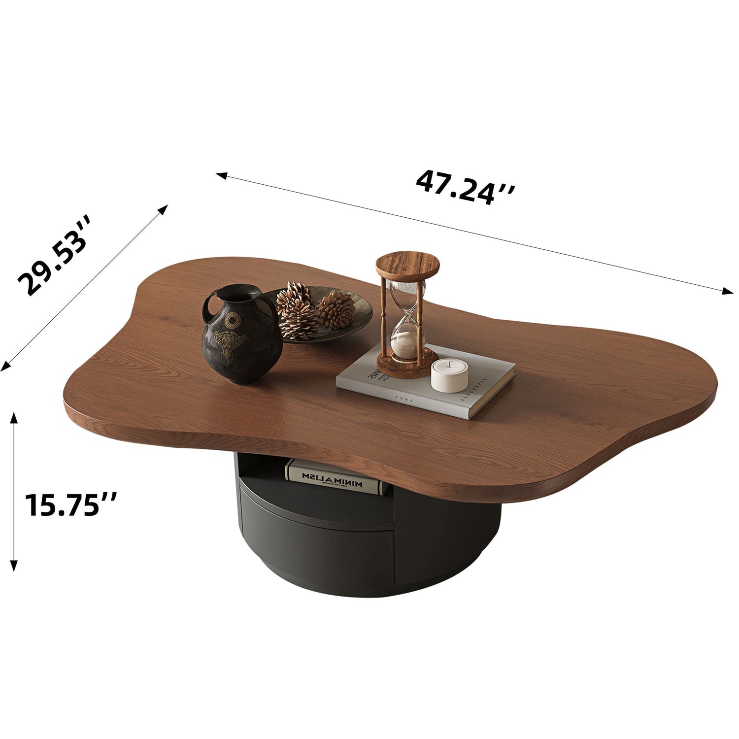 Cloud Coffee Table With 2 Drawers &amp; Multi Layer Storage - Dark Walnut / Matt Black
