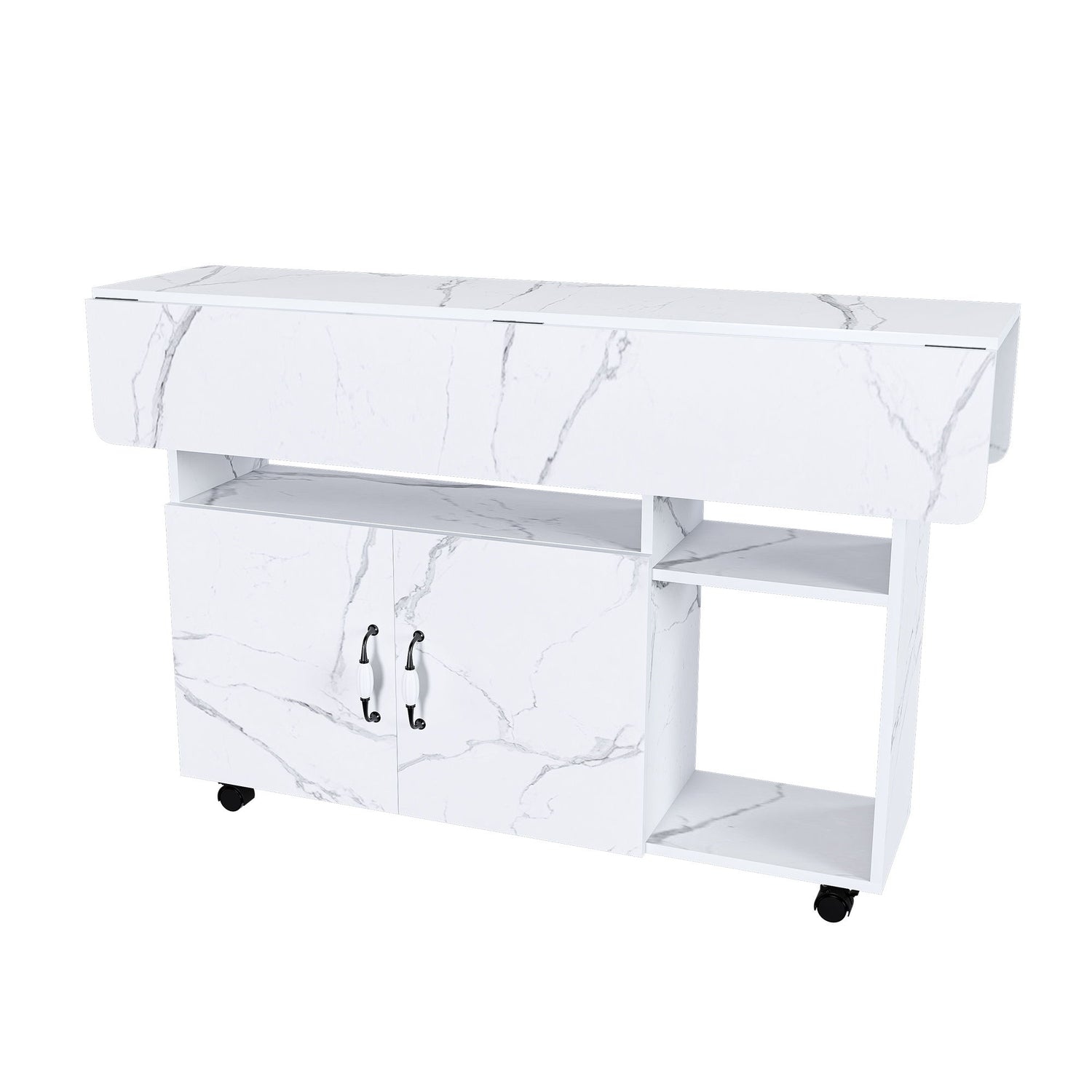 Multi Functional Folding Table With Storage Shelves And Wheels